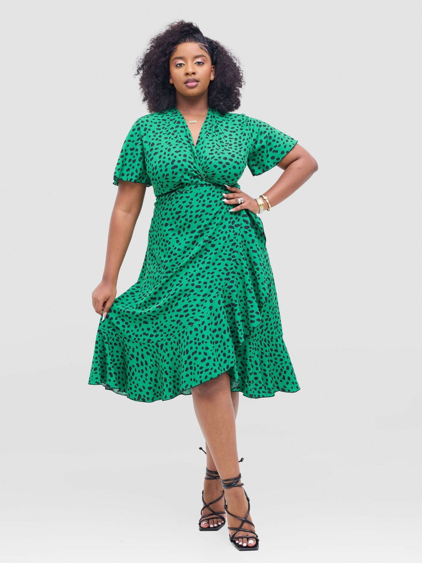 Lizola Visola Wrap Dress - Green / Black - Shopzetu