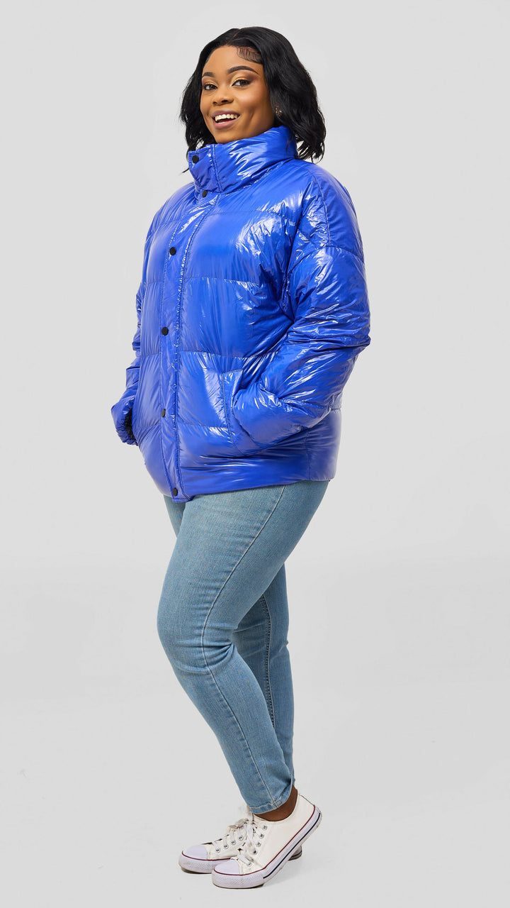 Tophad Closet Unisex Wetlook Reversible Jacket - Royal Blue / Navy Blue