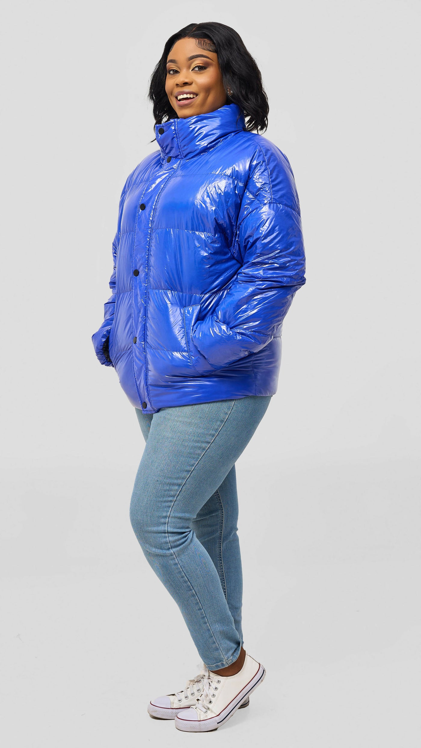 Tophad Closet Unisex Wetlook Reversible Jacket - Royal Blue / Navy Blue