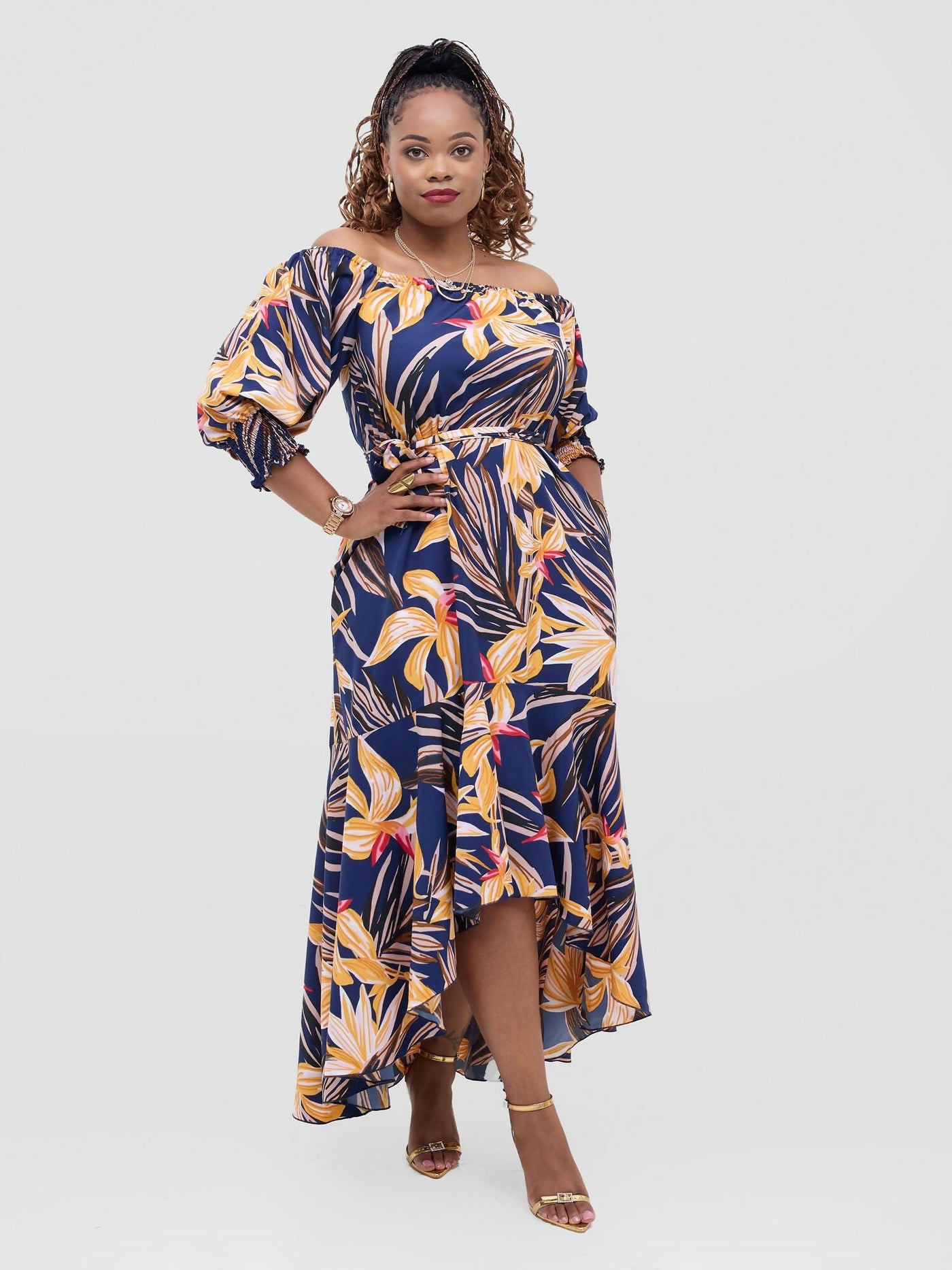 Lizola Kehlani Dress - Navyblue / Yellow / Brown - Shopzetu
