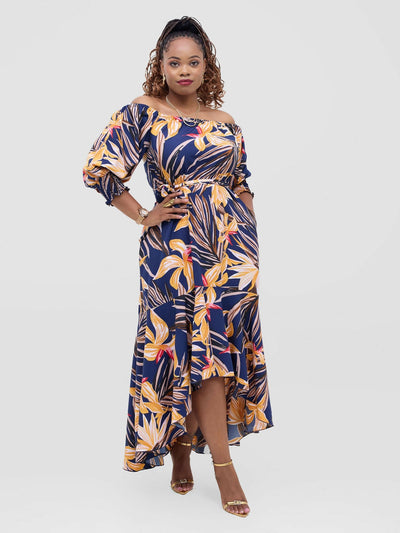 Lizola Kehlani Dress - Navyblue / Yellow / Brown - Shopzetu