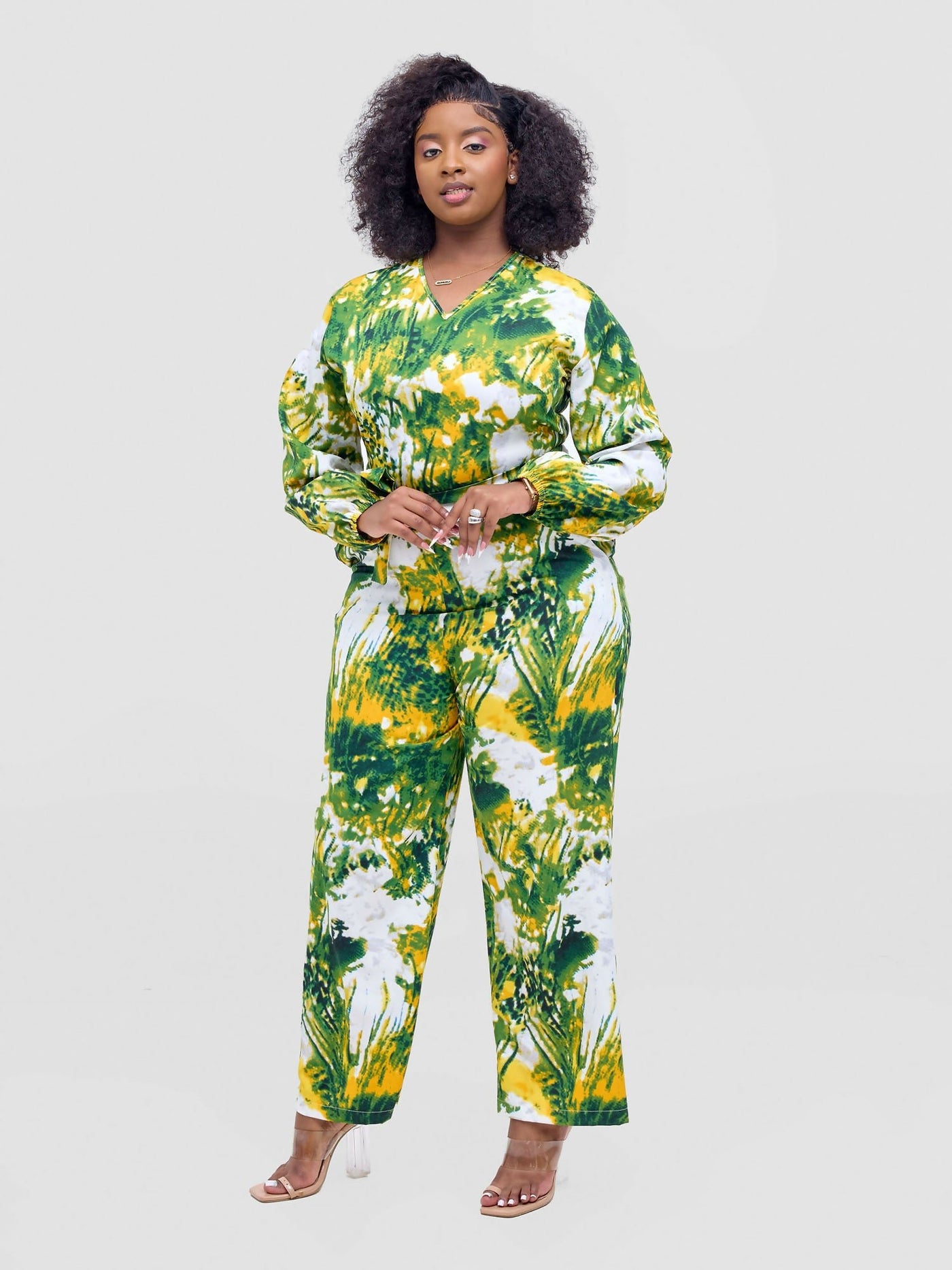 Lizola Timilehim Jumpsuit - Yellow / Jungle Green - Shopzetu
