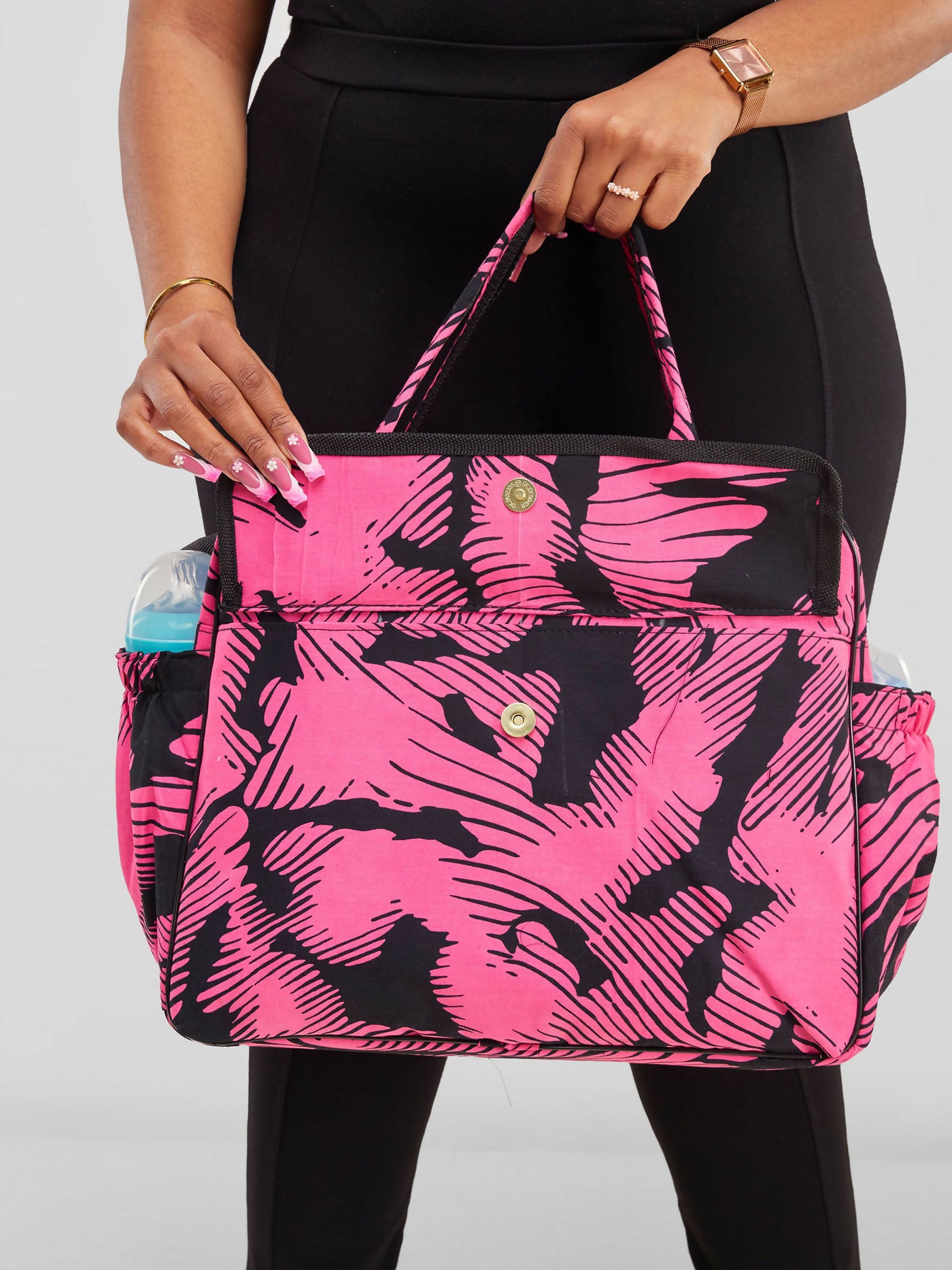 Ankara Artifacts Pink Tolu Bag - Pink / Black - Shopzetu