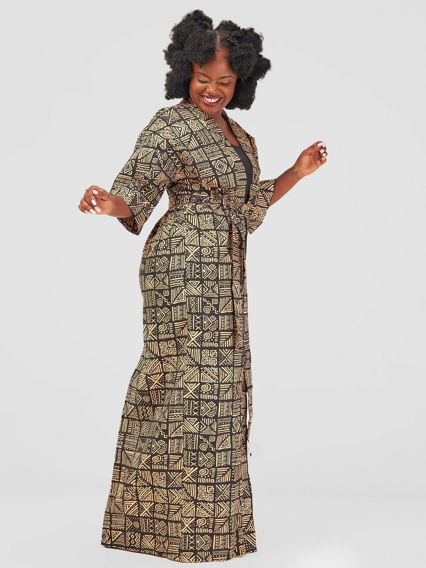 Izulu Ashanti 7 Kimono - Black Print - Shopzetu