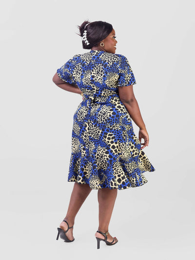 Lizola Waceera Wrap Dress - Yellow / Black / Blue - Shopzetu