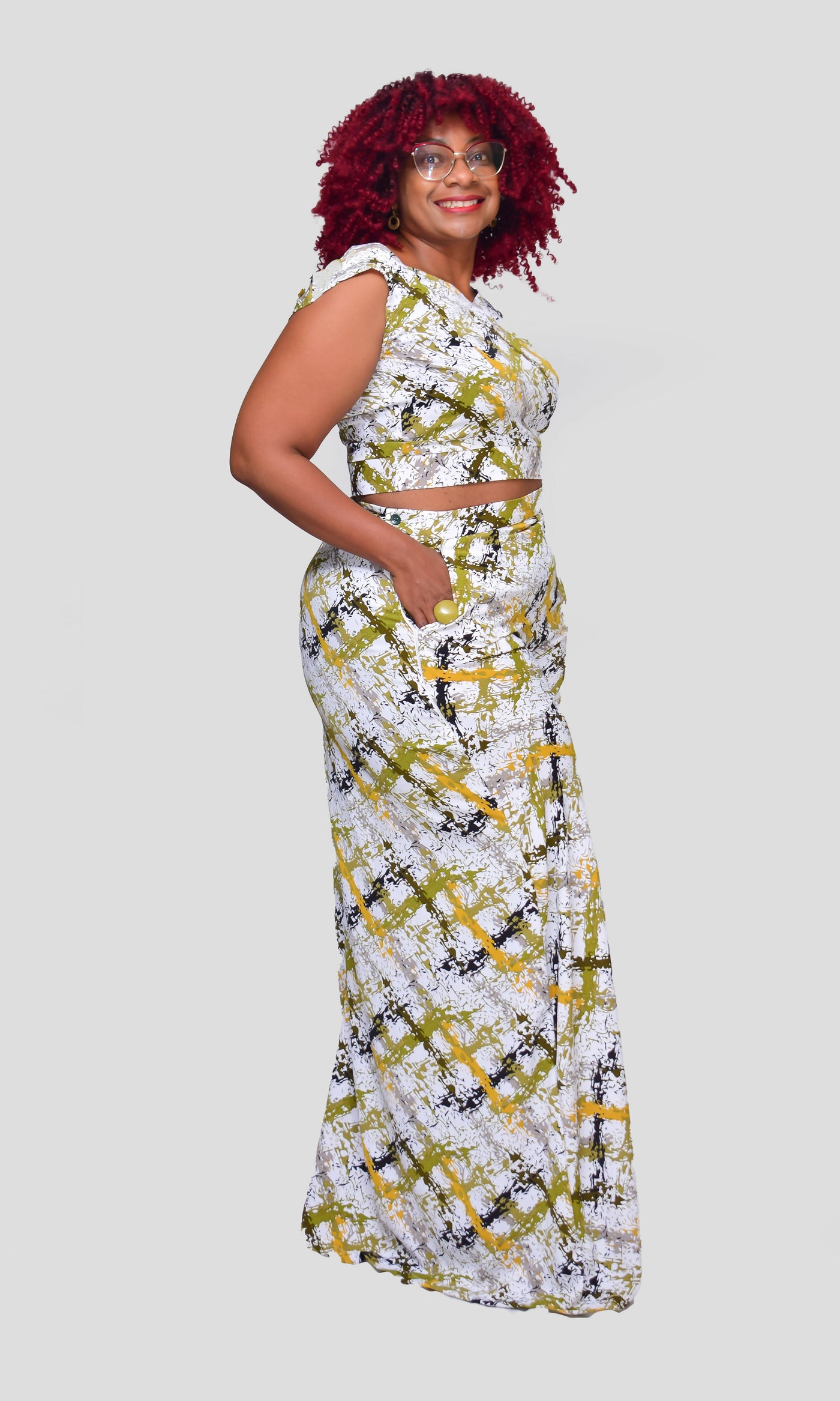 Thick & Fab Curvy Plus Size Sandy Pant - Cream Print