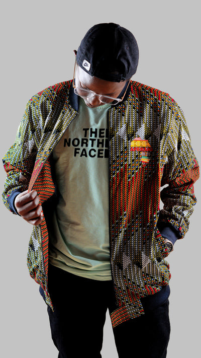 Afrikana Heritage Weave Bomber Jacket - Ankara Print