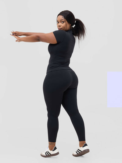 Flen Store Short sleeve top & Leggings set - Black - Shopzetu
