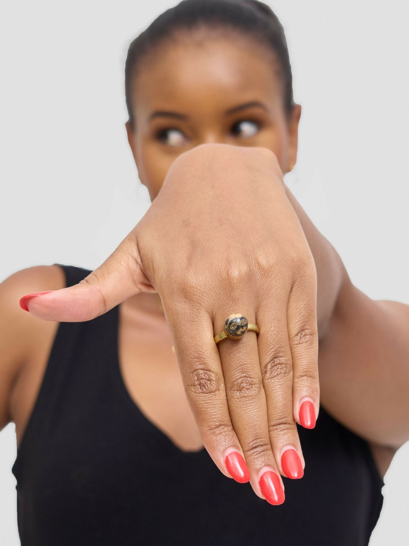 Exotic Gemstones Jewellers Crystal Leopard skin Ring - Brown Print - Shopzetu