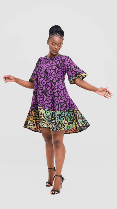 The Fashion Frenzy Curvy Plus Size Shani Shift Dress â€“ Purple Contrast Hem