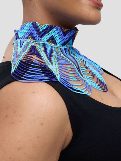Meishan Curios 3 Blues Beaded Off Shoulder Necklace - Multicolored - Shopzetu