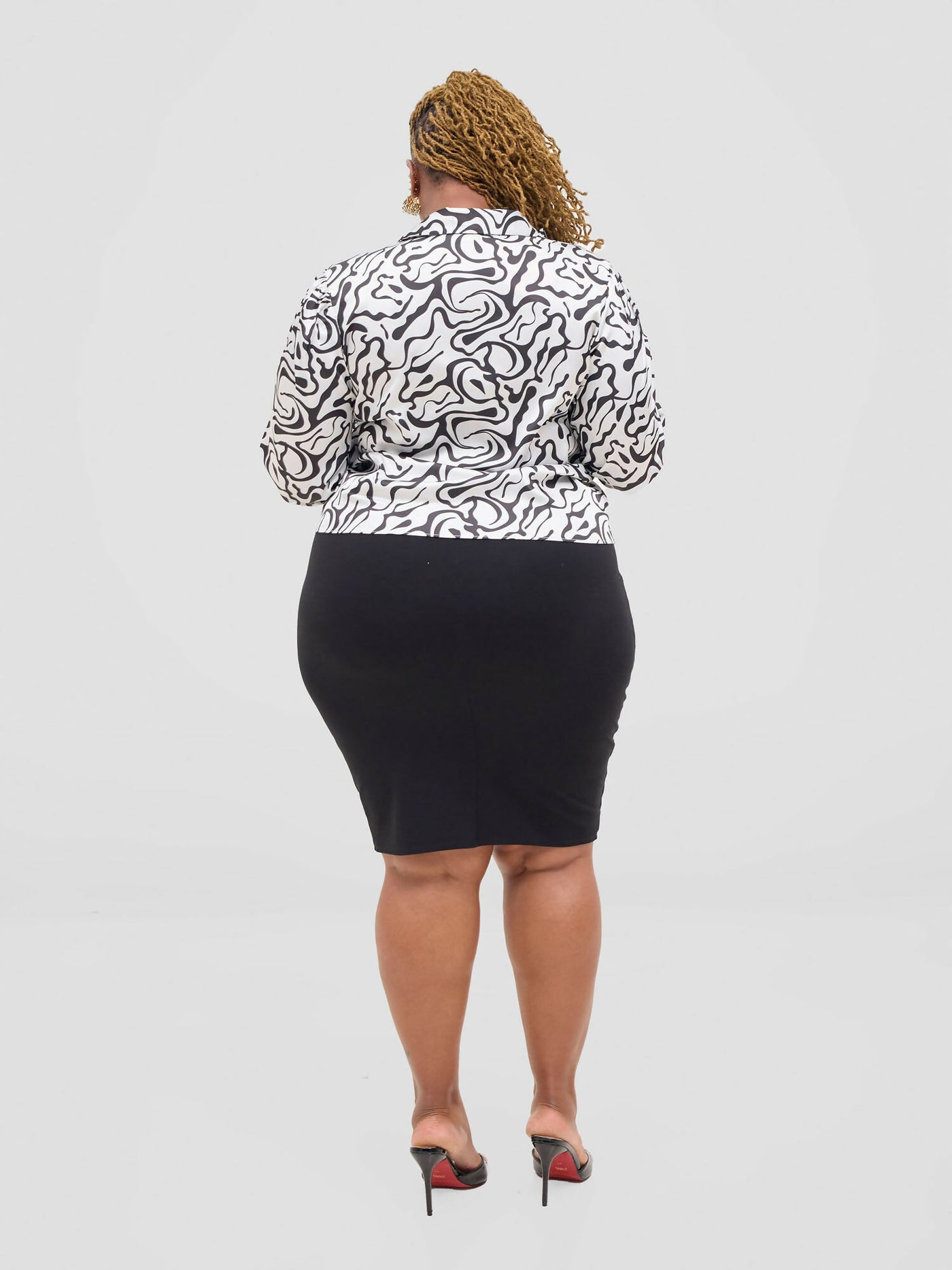 The Fashion Frenzy Monochrome Marble Print Blouse Top - White - Shopzetu