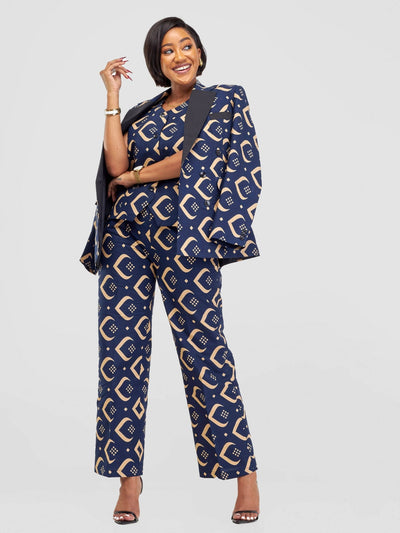 SBV Ankara Blazer Jacket - Navy Blue - Shopzetu