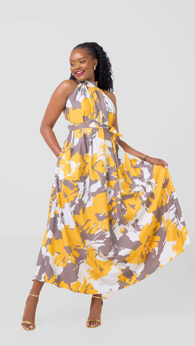 Liliadly Brillie Halter Dress - Yellow