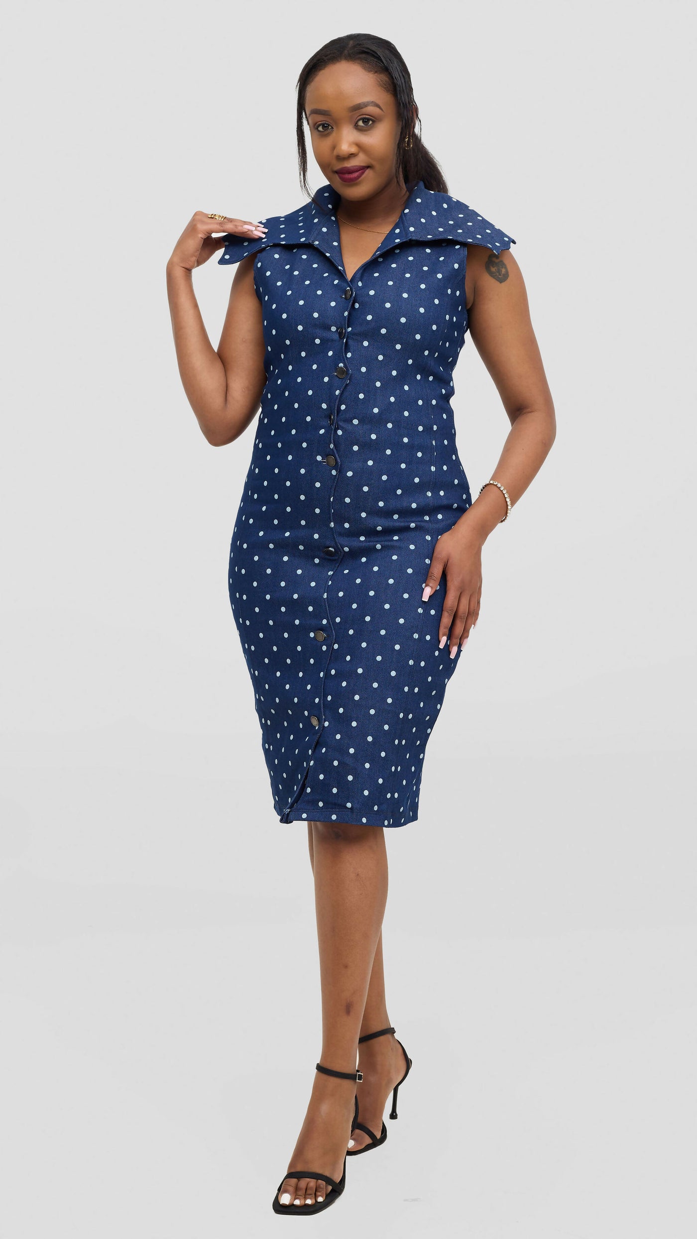 Kinini Creations Denim Polka Dot Dress - Blue