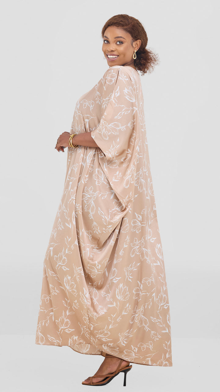 Vivo Lani Maxi Dress In Satin - Taupe / White Yali Print