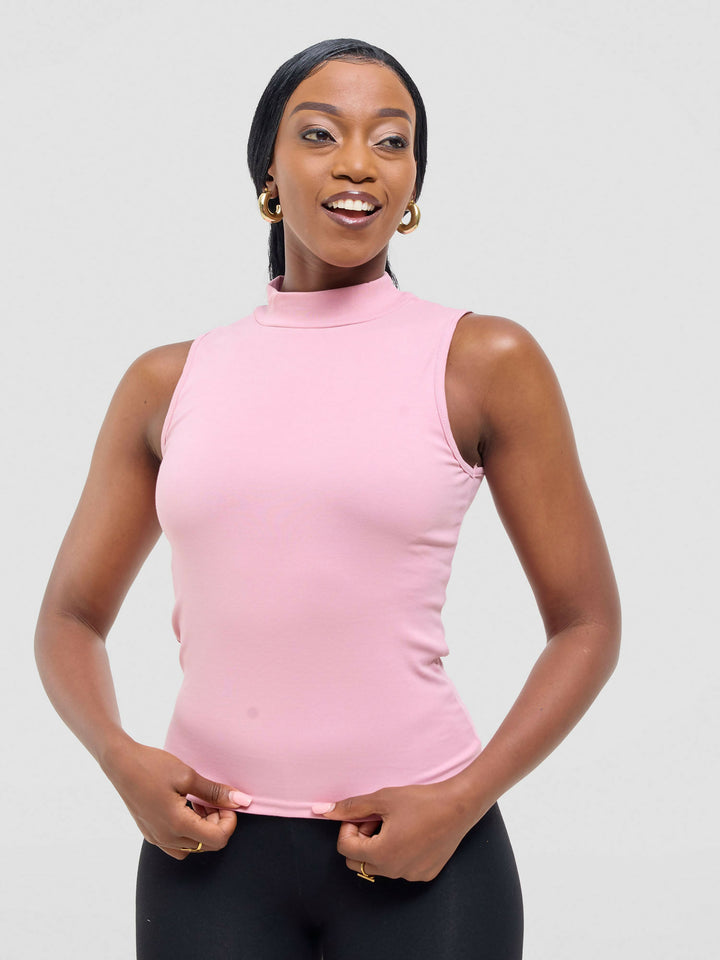 Anel's Knitwear Sleeveless Turtle Neck Top - Pink - Shopzetu