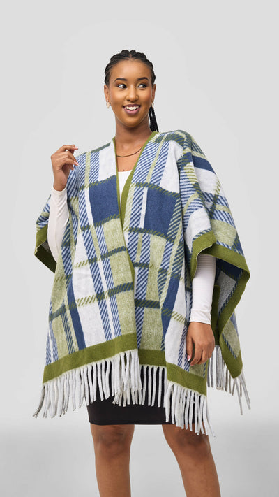 Afrodame heavy poncho - Blue / Green