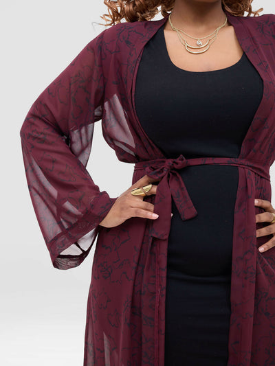 Lizola Katie Kimono - Maroon / Black - Shopzetu