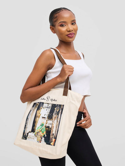 Sulha Afrika Lady In Leso Tote Bag - Cream White - Shopzetu