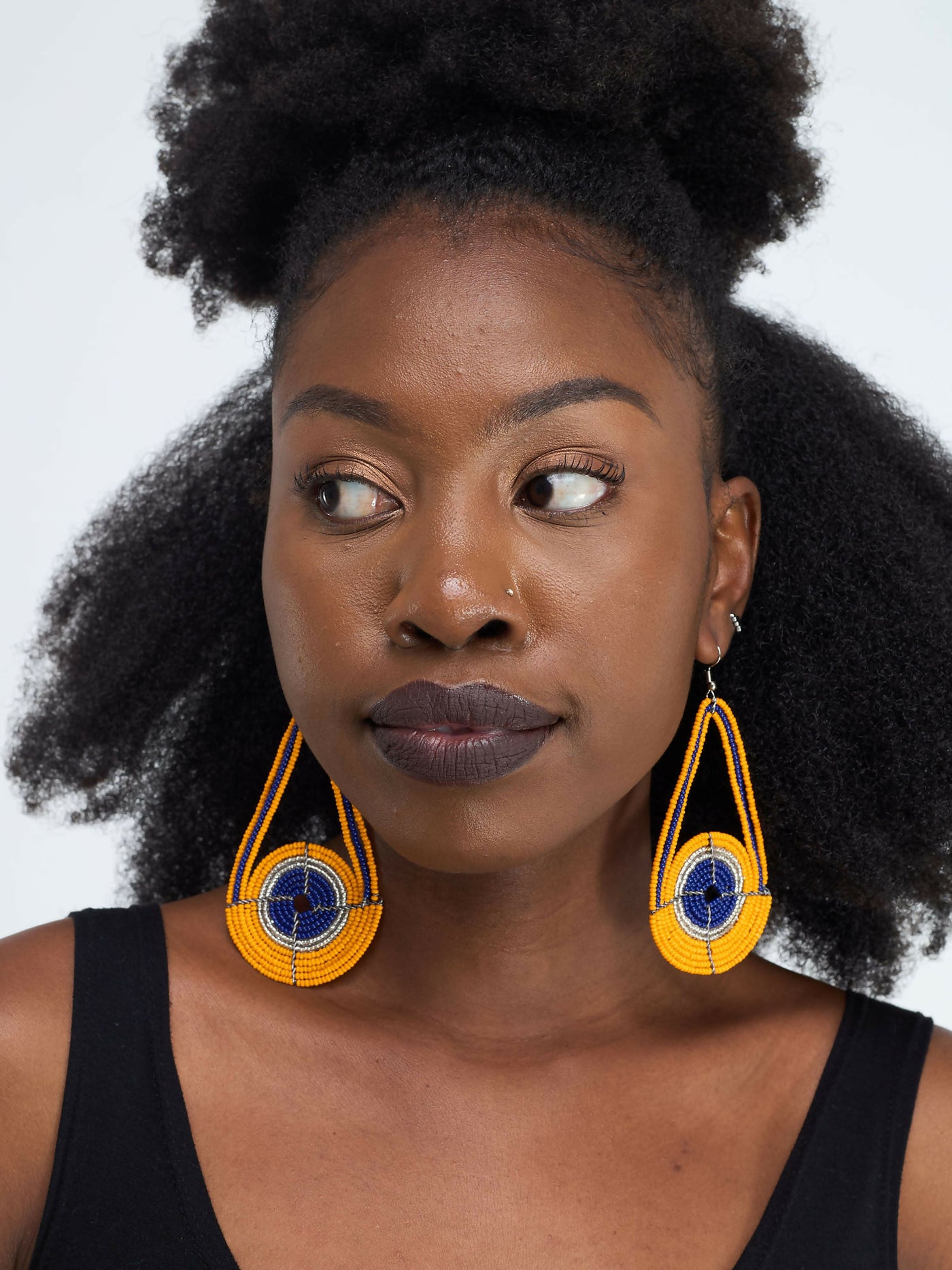 Oval Hanging Earring - Orange - Shopzetu