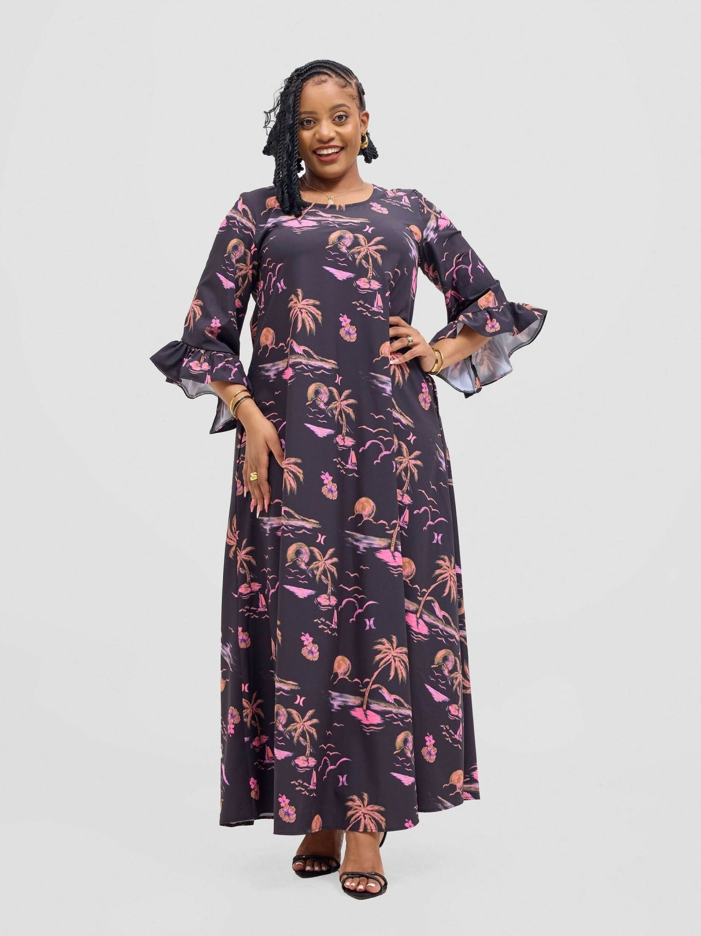 Jolly Fancy Wear Daka Dress - Black Floral - Shopzetu