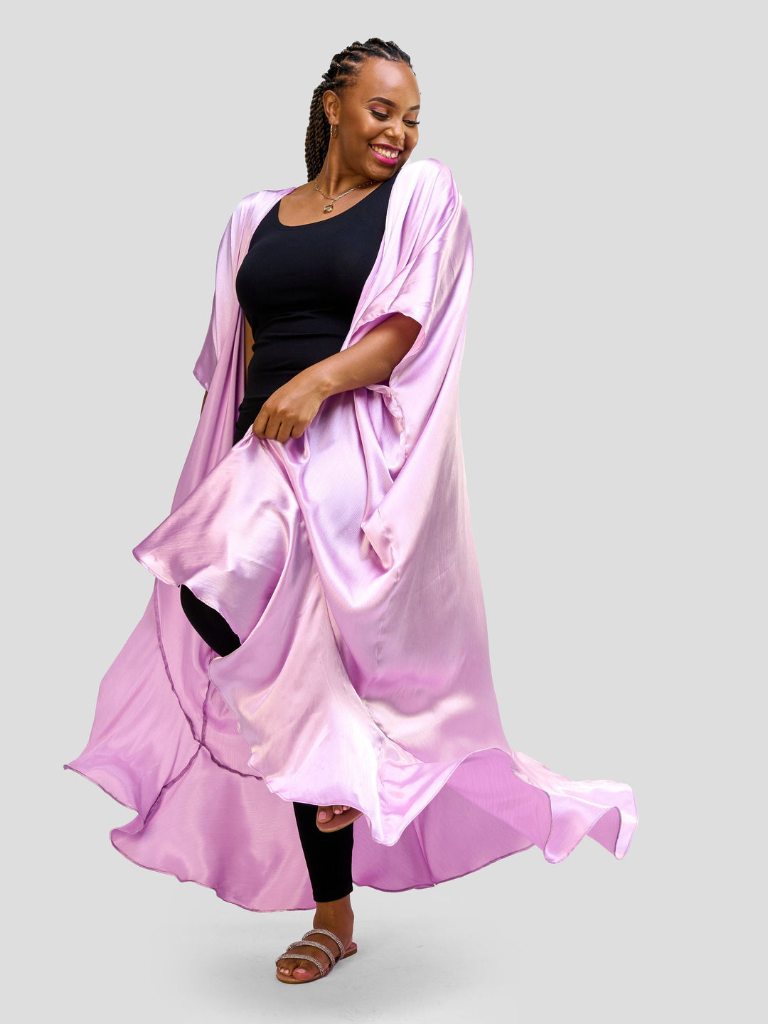 Vivo Nimali Satin Flounce Kimono - Lilac