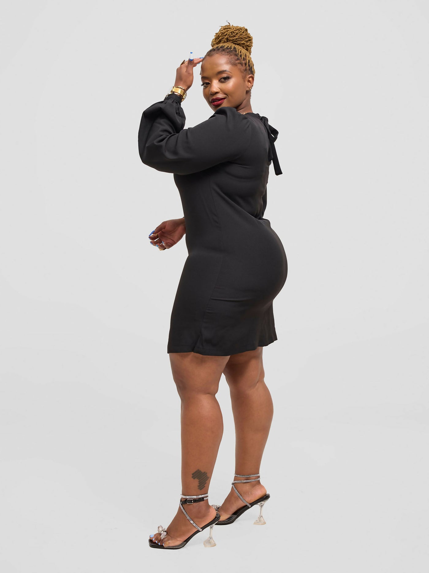 Eyane Africa Little Black Bow Shift Dress - Black - Shopzetu