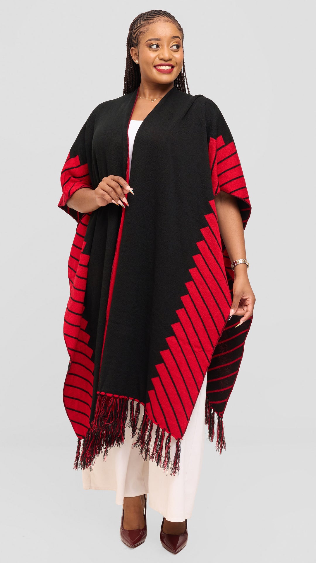 Vivo 2 Tone Border Wrap Poncho - Black / Red