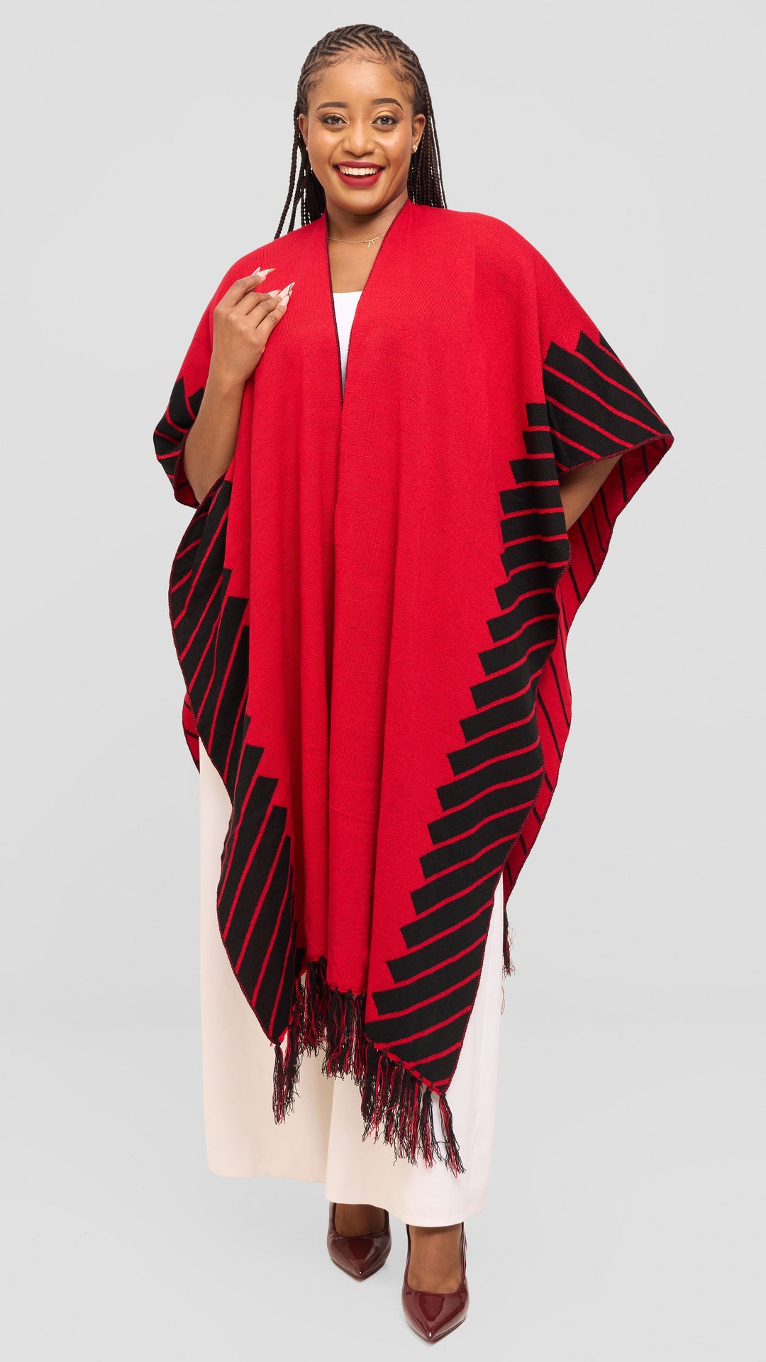 Vivo 2 Tone Border Wrap Poncho - Black / Red