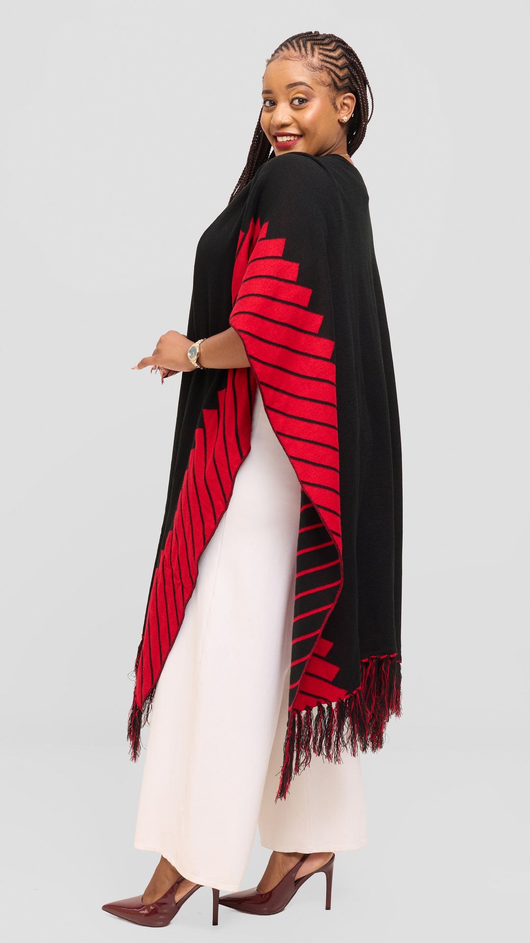 Vivo 2 Tone Border Wrap Poncho - Black / Red