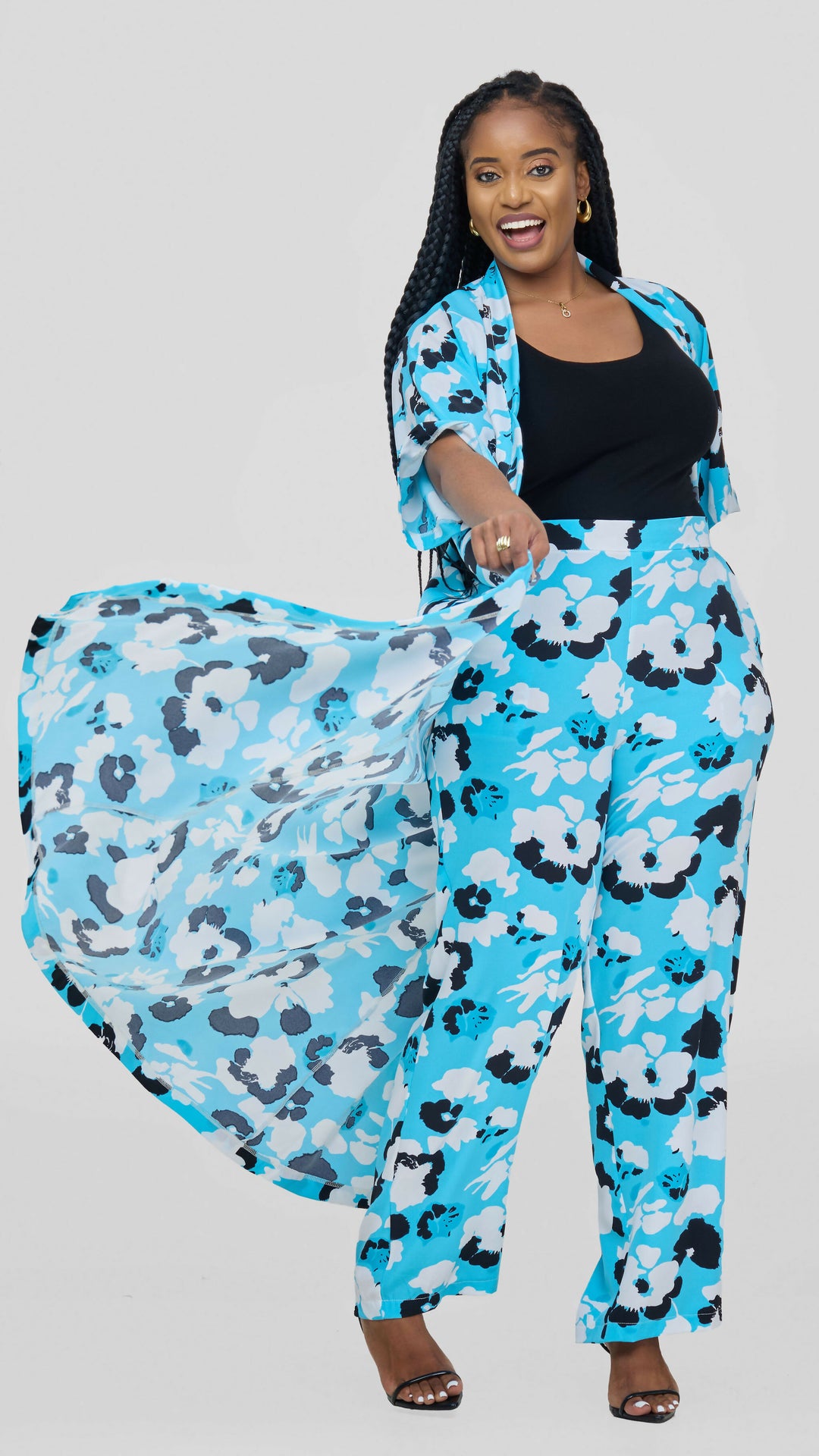 Lizola Monica Miranda 2pc Set Kimono - Blue / White