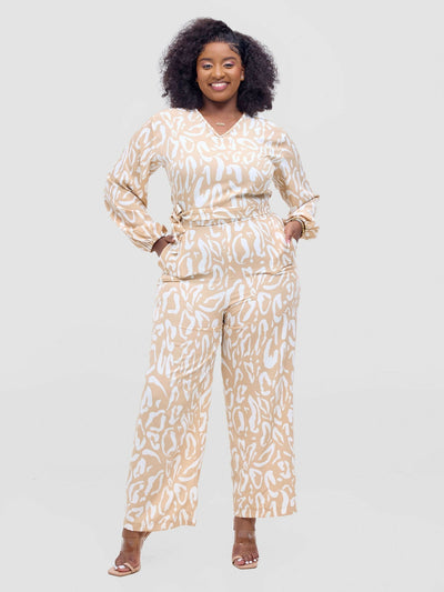 Lizola Timaya Jumpsuit - Beige / White - Shopzetu