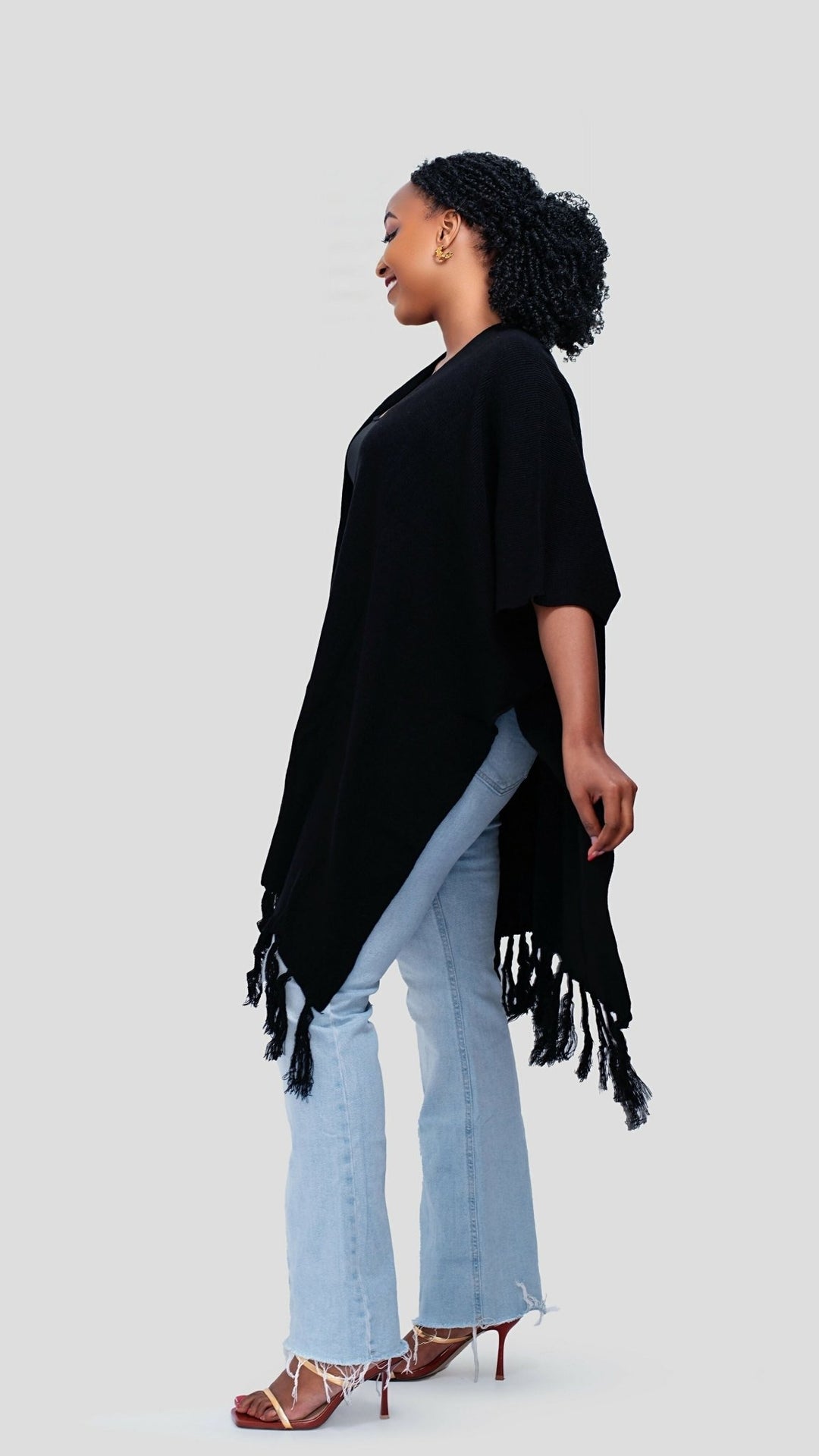 The Fashion Frenzy Fringed Acrylic Shawl - Black - Shopzetu