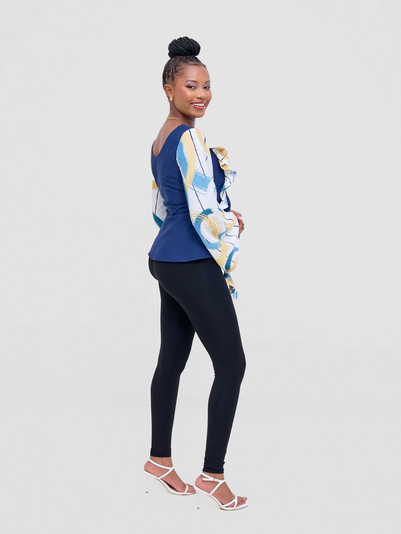 DnD Couture Didi Luxe Blouse Top - Navy Blue - Shopzetu