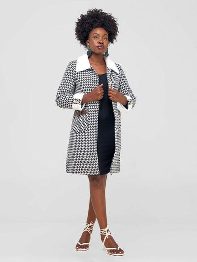 Stylish Sisters Houndstooth Trenchcoat Jacket - Black / White - Shopzetu