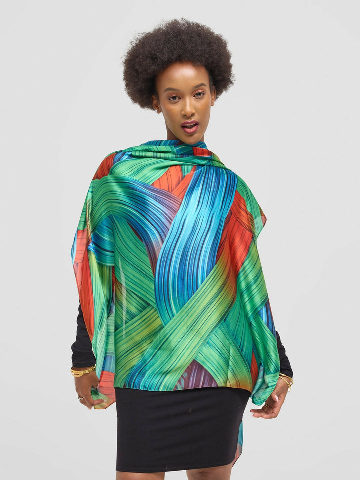 Ukiyo Lifestyle Silk Scarf - Green Print - Shopzetu
