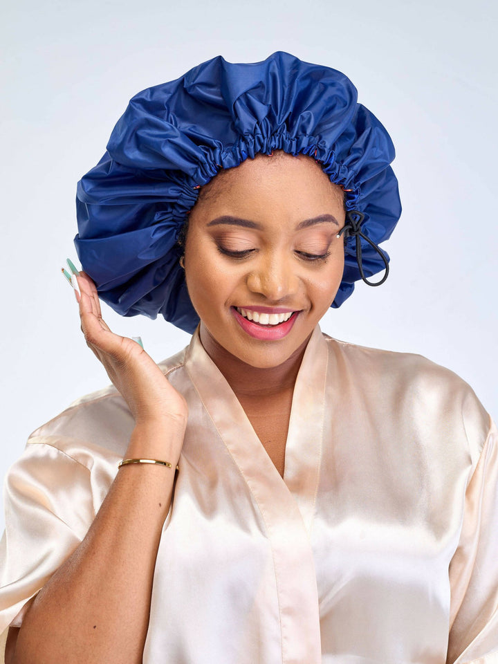 Satin Revolution Satin Lined Shower Cap - Navy Blue - Shopzetu