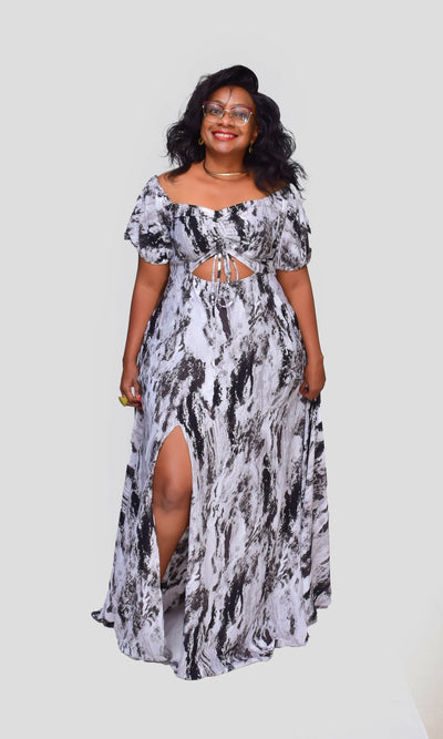Thick & Fab Amy Dress - Grey Print - Shopzetu