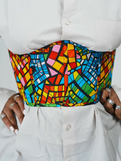 Misstcal Ethiopian Ankara Belt  Under Bust Corset Top - Multicolored - Shopzetu