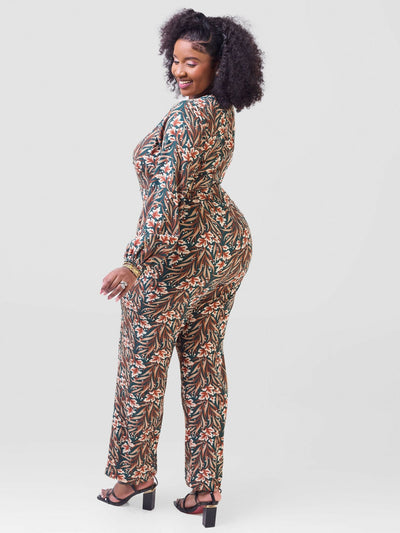 Lizola Wamuhu Jumpsuit - Green / Cream / Brown - Shopzetu