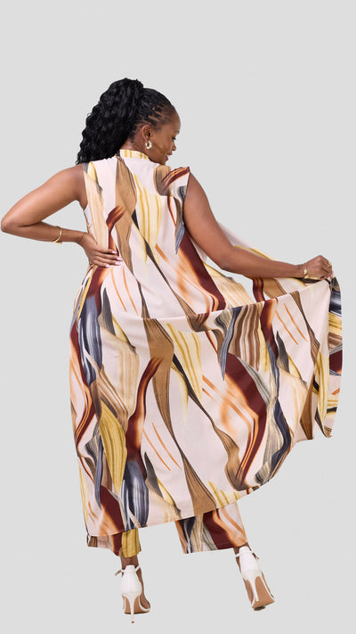 Liliadly Bubbly Subtle Sleeveless Kimono Set - Brown