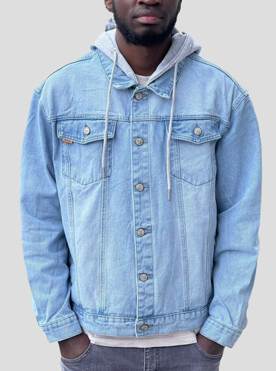 Stylish Brothers Heavy Hooded Denim Jacket - Blue - Shopzetu
