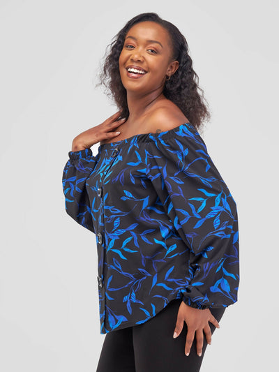 Salok Havilah Wear Ellie Top - Black / Blue floral - Shopzetu