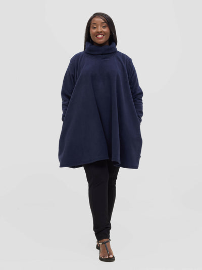 TimyT Urban Velvet Sky Side Pocket Poncho - Navy Blue - Shopzetu