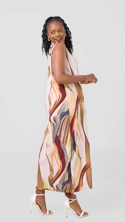 Liliadly Bubbly Subtle Sleeveless Kimono Set - Brown
