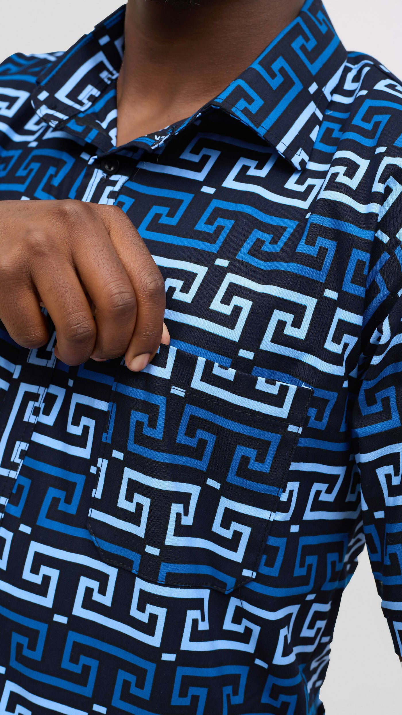 Rafiki Threads Curvy Plus Size African Heritage Shirt - Blue Print