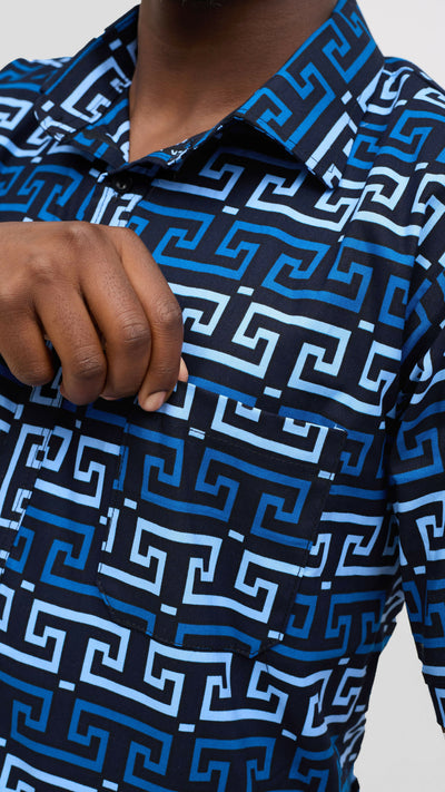 Rafiki Threads Curvy Plus Size African Heritage Shirt - Blue Print