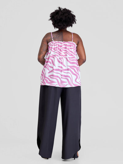 Vivo Situ Ruffle Neck Top - White/Purple Tiri Print