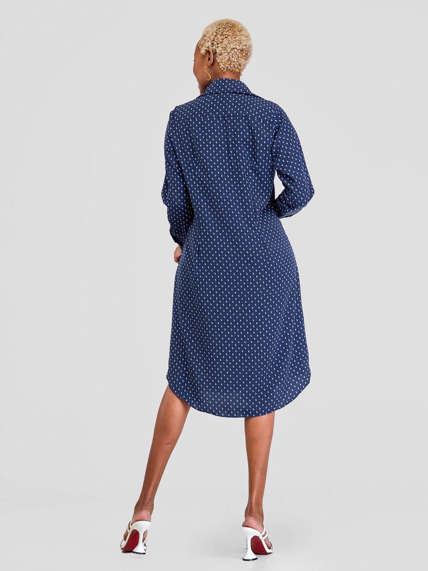 Vivo Yumi Long Sleeve Shirt Dress - Light Navy Print - Shopzetu